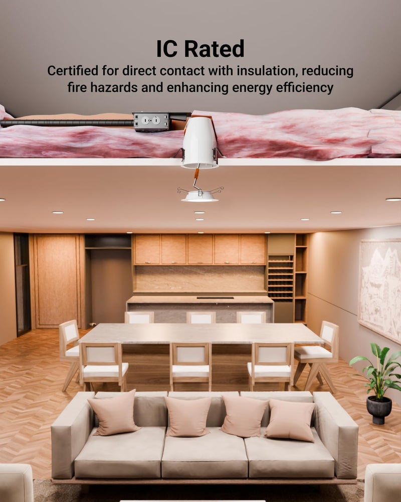 Sunco Lighting صندوق إضاءة مدمج Sunco 12 حزمة 4 بوصة، علب سقف محكمة الهواء، 120-277 فولت، موصل TP24 متضمن، تركيب سهل، مصنفة IC UL - Image 3
